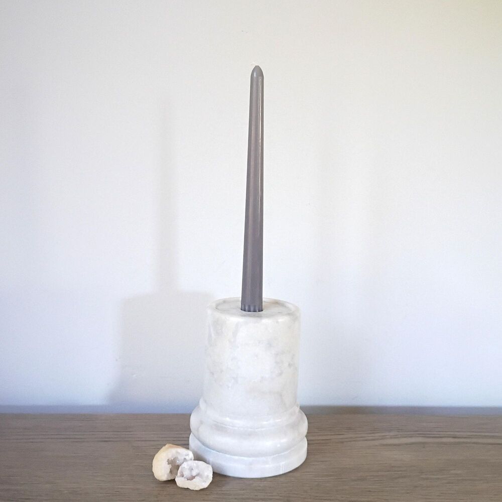 Vintage Marble Taper Candle Holder Gray and White Marble Pillar Candle Holder